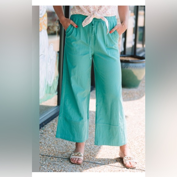 Anthropologie FRNCH Kellyn Woven Wide Leg Pant Turquoise Size Large - Picture 2 of 12